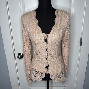Y2K Gilmore Girls Spiegel Womens Crochet Knit Sweater Size Small Tan Beige